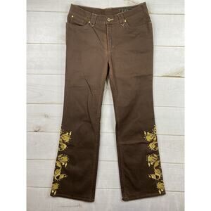 Vtg Lawman Jeans Women Jr 13 Denim Brown Western High-Rise Studded Floral Riding